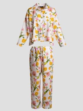 NWT $195 Natori Solene Cotton Sateen notch pj set pajamas sz L